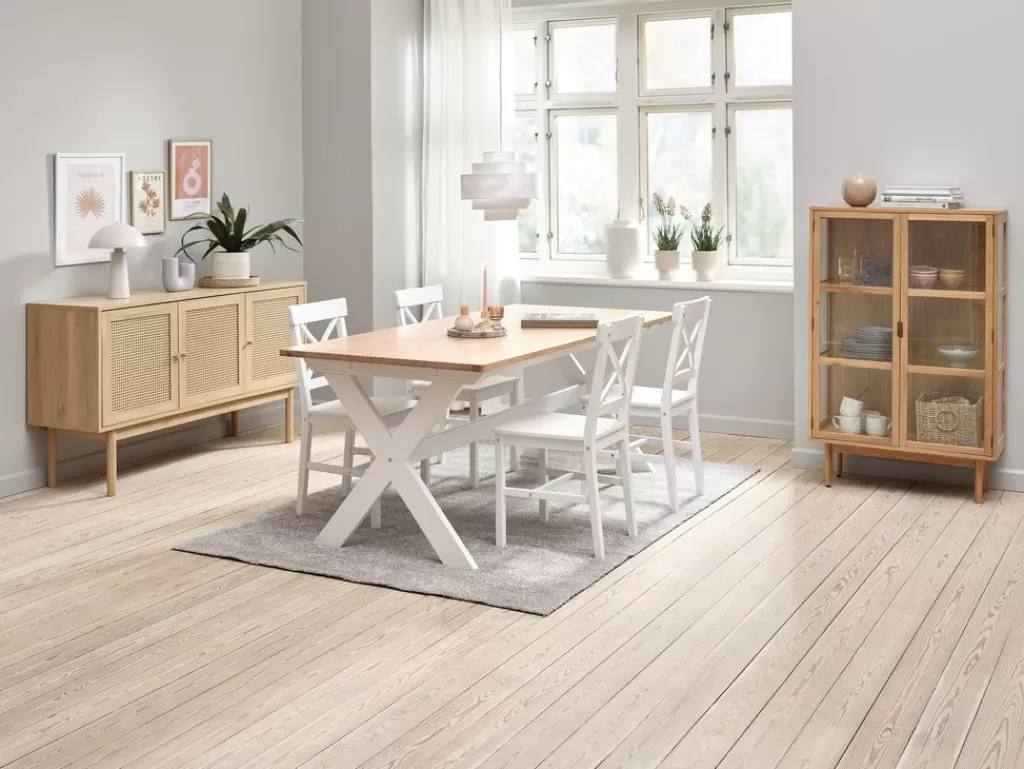 Clearance VISLINGE + EJBY VISLINGE D190 stół natural + 4 EJBY krzesła biały